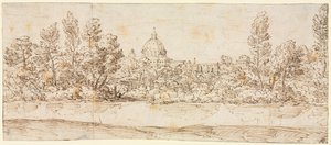 Rivierlandschap met uitzicht op de Sint-Pietersbasiliek