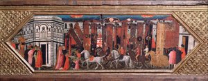 Processione dei pali di San Giovanni - Houten kist met voorstellingen van het feest van San Giovanni Battista in Florence - Schilderij door Giovanni Toscani (1370-1430), Bargello Museum, Florence