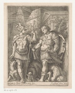 Twee soldaten in een stad door Giovanni Francesco Venturini
