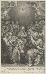 De Maagd met apostelen die naar de Heilige Duif en twee engelen kijken, naar Reni door Giovanni Girolamo Frezza