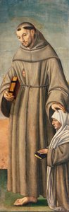 St. Franciscus en Commissaris, scharnier van drieluik die Geboorte met Heiligen Franciscus en Bartholomeus met twee donateurs afbeeldt