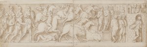 Romeinse boogschutters(?), Romeinse aanval (XCIX); Marcus Aurelius spreekt zijn bewakers toe (C); Marcus Aurelius ontvangt een waarschuwing (CI) door Giovanni Guerra