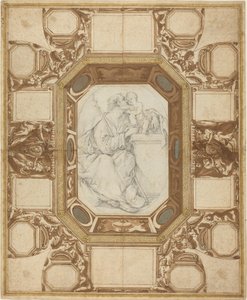 Plafond met Allegorische Figuren en de Wapens van Paus Sixtus V; Sint Jozef en het Christuskind door Giovanni Guerra and Domenico Maria Viani