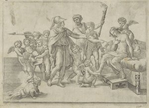 Bruiloft van Alexander en Roxana door Giovanni Jacopo Caraglio (attributed to)