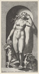 Venus in een nis, staand op een schelp, met Cupido aan haar rechterkant, uit een serie, 1526 door Giovanni Jacopo Caraglio