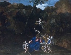 Jezus verzorgd door de engelen