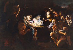 De aanbidding van de herders (De Nacht) door Giovanni Lanfranco