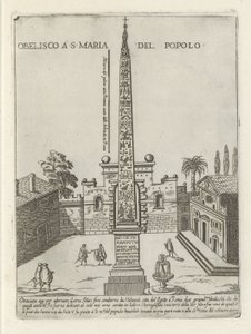 De Egyptische obelisk van Ramses II op Piazza del Popolo te Rome door Giovanni Maggi