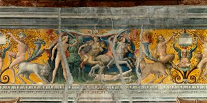 Apollo doodt met pijlen de Niobiden, zoon van Niobe (detail) door Giovanni Maria Falconetto