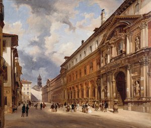Uitzicht op Ospedale Maggiore (groot ziekenhuis) in Milaan, door Giovanni Migliara