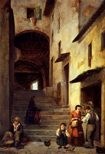 Straat in Sestri Levante, Riviera van Genua, ca. 1863 door Giovanni Mochi