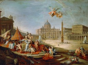 Piazza San Pietro, Rome met triomf van het pausdom. 1757
