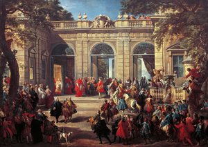Karel III van Bourbon op bezoek bij paus Benedictus XIV in het koffiehuis van het Quirinaal door Giovanni Paolo Pannini