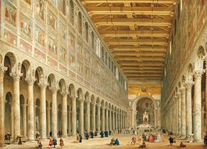 Interieur van San Paolo Fuori le Mura, kijkend naar het altaar door Giovanni Paolo Pannini
