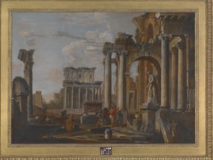 Ruïnes met de tempel van Antoninus en Faustina door Giovanni Paolo Pannini