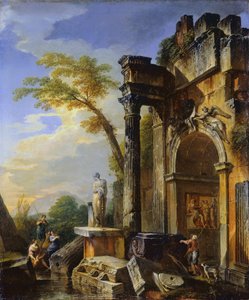 Ruïnes van een Triomfboog in de Romeinse Campagna door Giovanni Paolo Pannini
