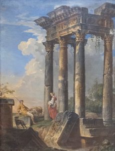 Ruïnes met herders door Giovanni Paolo Pannini