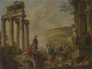 Het Colosseum tussen Romeinse ruïnes