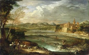 De vallei van Trebbia met het kasteel van Rivalta, ca. 1720 door Giovanni Paolo Pannini