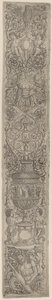 Ornamentpaneel: Triton en twee jonge saters door Giovanni Pietro Birago and Zoan Andrea