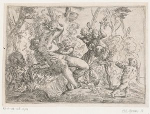 Een sater door putti en Venus gevangen