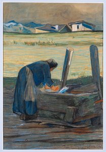 Wasvrouw bij fontein door Giovanni Segantini