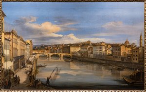 Uitzicht op de Arno vanaf de Alla Carraia Brug door Giovanni Signorini
