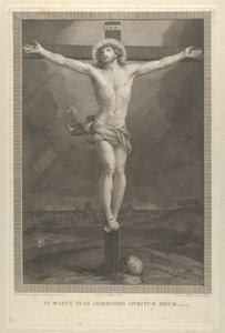 Christus gekruisigd aan het kruis, een schedel aan de basis