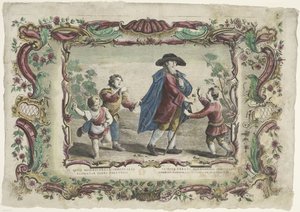Het geduldig verdragen van onrecht (title on object: VI. opus misericordiae corporalis / La sexta obra de misericordie spirituale, series title: De spirituele werken van barmhartigheid)