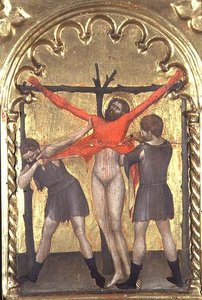Christus aan het kruis, detail van het polyptiek van het Spedale della Misericordia, 1353-63 door Giovanni da Milano