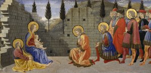 Aanbidding van de Wijzen, detail van Geboorte en aanbidding van de Wijzen, tussen 1457 en 1459, door Giovanni di Francesco, tempera op hout door Giovanni di Francesco