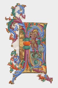 Initiale R oder B: Heiliger Michael und der Drache, Ausschnitt aus einem Antiphonar door Giovanni di Paolo