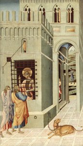 Sint Johannes de Doper in de gevangenis bezocht door twee discipelen, 1455-1460