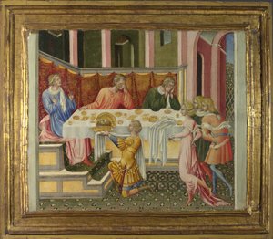 Het hoofd van Johannes de Doper gebracht naar Herodes (predella paneel)