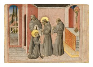De investituur van Sint Clara: de heilige ontvangt de kleding van haar orde van Sint Franciscus, ca. 1389-1482