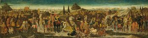 Een gevechtsscène, van de voorkant van een cassone
