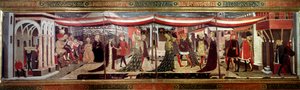 Huwelijksceremonie op het renaissancepaneel dat de Cassone Adimari siert. Huwelijksscène op Piazza del Duomo