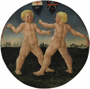 Een partijtje spelen: Twee spelende jongens door Giovanni Di Ser Giovanni Guidi