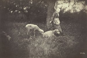 Herderin Leunend Tegen een Boom, met Twee Schapen, 1870 door Giraudon
