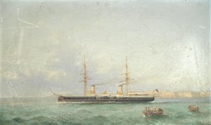 Het slagschip HMS Inflexible op weg naar zee vanuit Grand Harbour, La Valetta door Girolamo Gianni