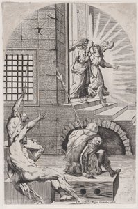 Sint Petrus wordt door de engel uit de gevangenis bevrijd door Girolamo Pedrignani