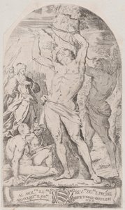 Sint Sebastiaan vastgebonden aan een boom door Girolamo Pedrignani