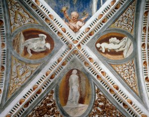 Mozaïeknissen en standbeelden (detail) door Girolamo Romanino