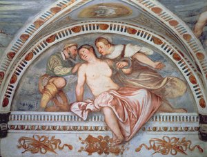 De dood van Cleopatra, lunet, 1531-32 door Girolamo Romanino