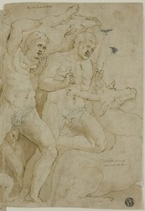 Oud sarcofaagreliëf met de werken van Hercules door Girolamo da Carpi