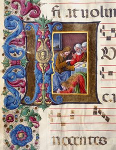 Versierde initiaal met afbeelding van Maria Magdalena aan de voeten van Jezus door Girolamo da Cremona
