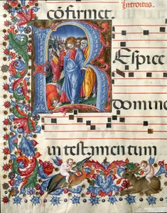 Versierde initiaal met afbeelding van Christus en de melaatse door Girolamo da Cremona