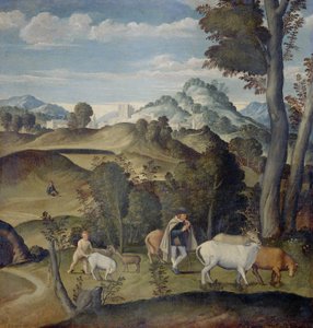 De Jonge Mercurius Steelt Vee van de Kudde van Apollo door Girolamo da Santacroce (ca.1480 1556) (attributed to)