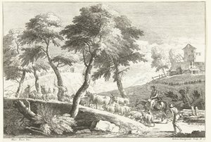 Heuvellandschap met herders en vee door Giuliano Giampiccoli