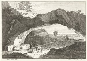 Landschap met stenen brug en enkele figuren door Giuliano Giampiccoli